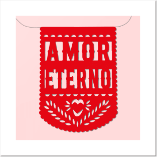 Amor eterno red mexican banner papel picado fiesta handmade decorations eternal love san valentines gift Posters and Art